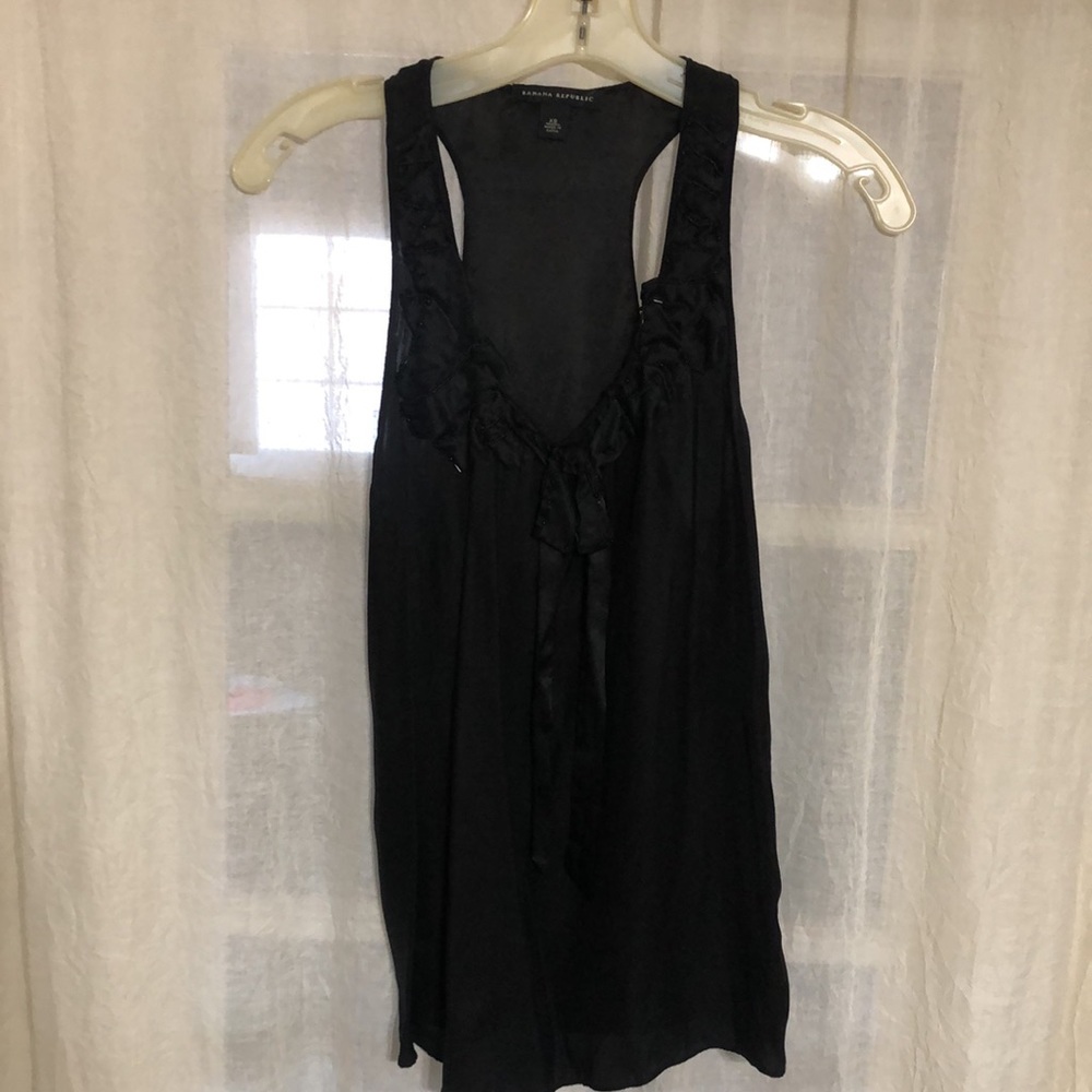 Banana Republic 100% Silk Black Neck Tie Front Racerback Tank Top